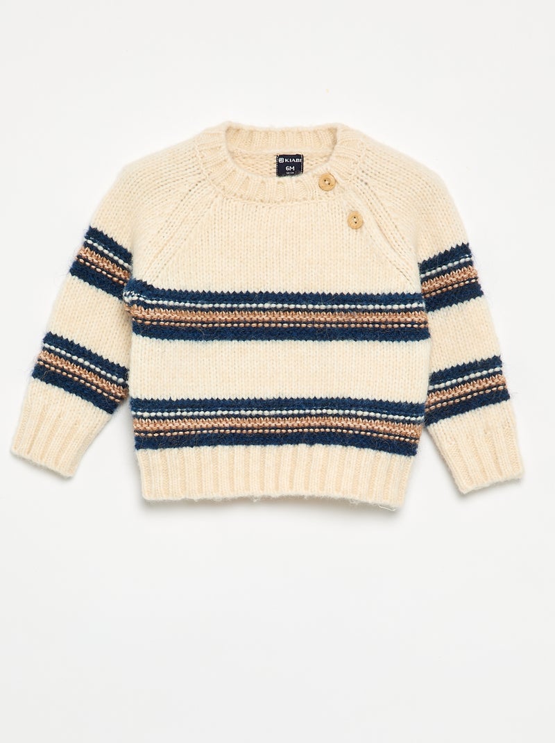 Jersey de rayas con abotonadura en la sisa Beige - Kiabi