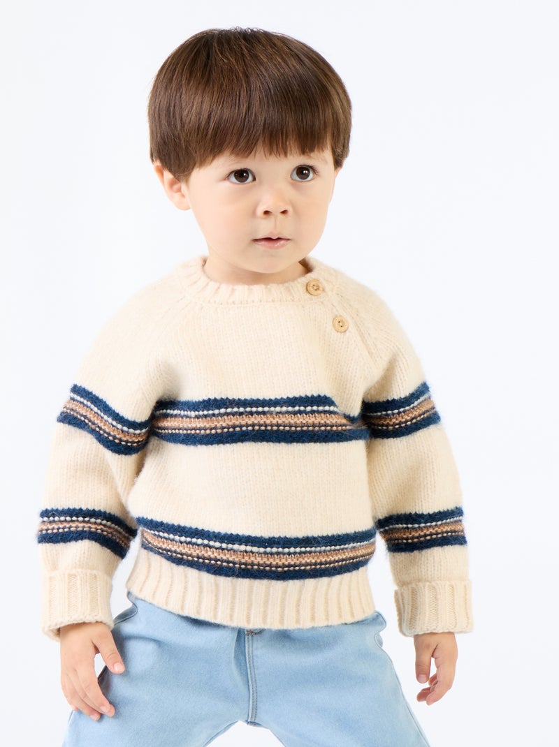 Jersey de rayas con abotonadura en la sisa Beige - Kiabi