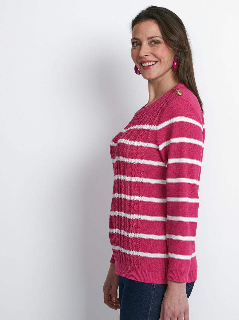Jersey de rayas con botones estilo marinero - Afibel Rojo - Kiabi