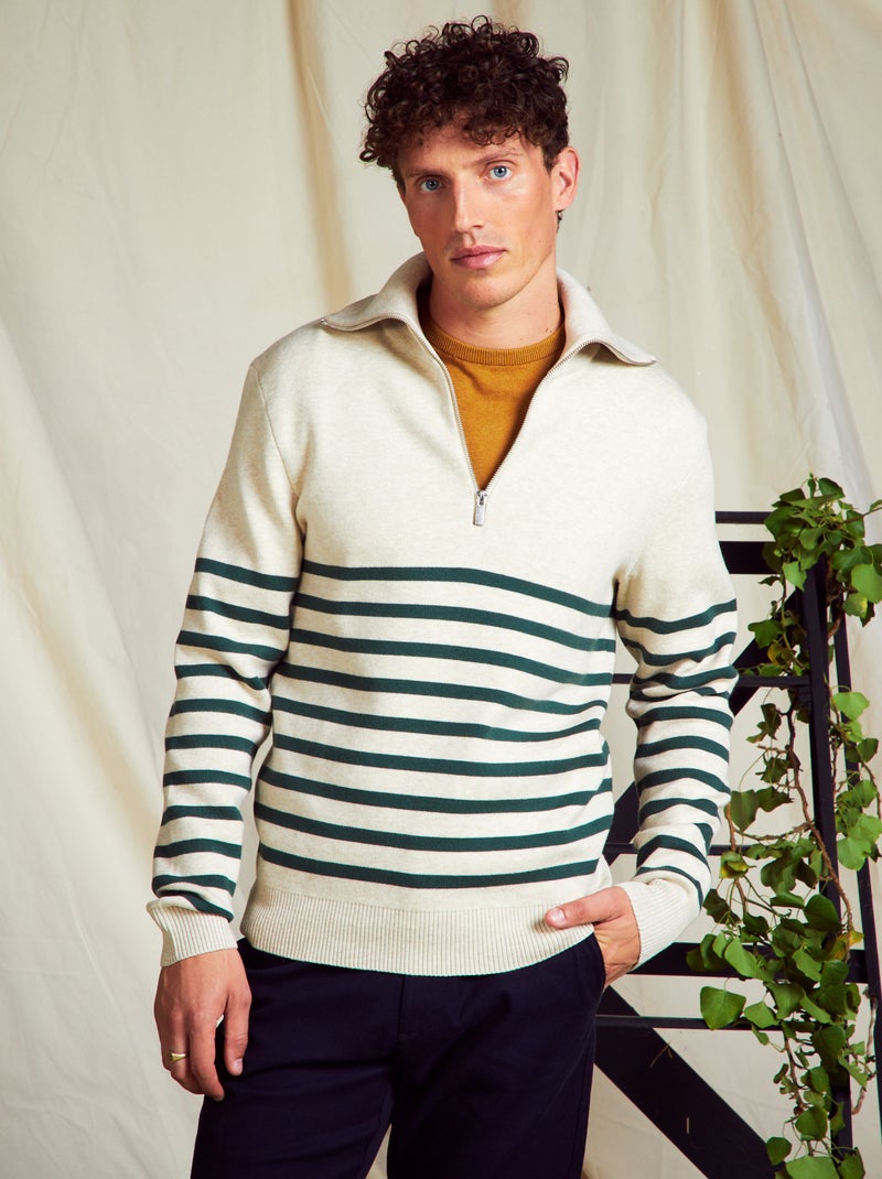 Jersey de rayas con cremallera en el cuello BEIGE - Kiabi