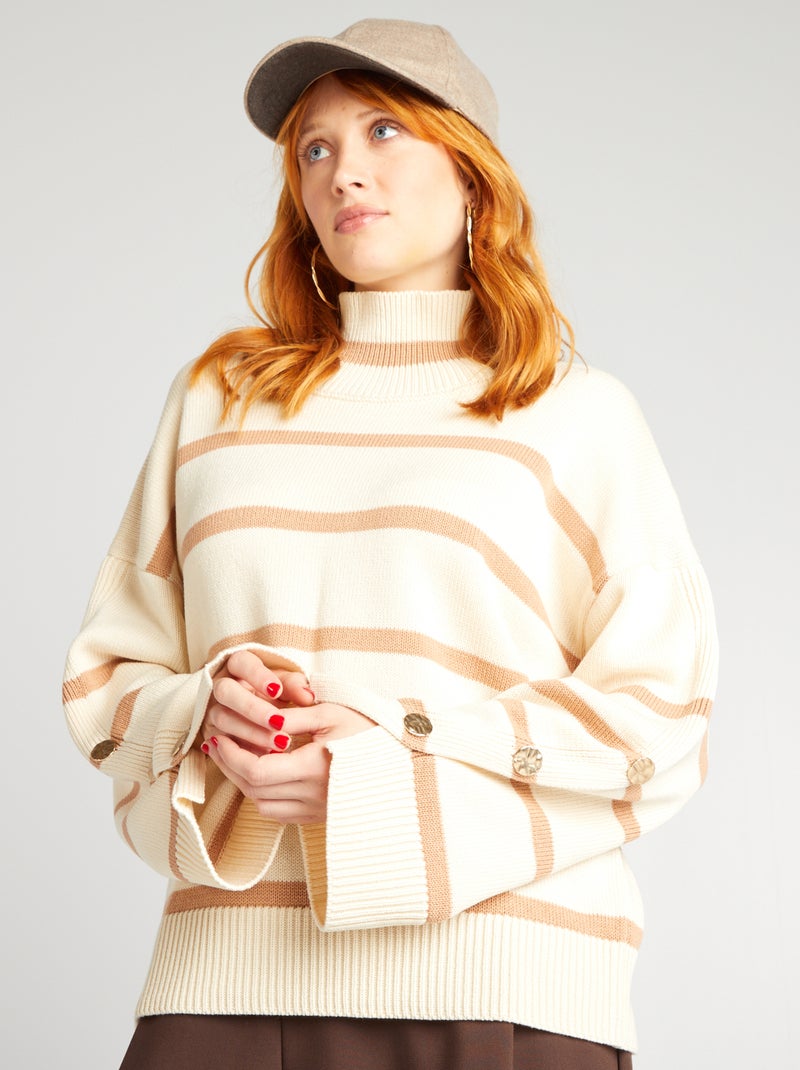 Jersey de rayas con cuello alto BEIGE - Kiabi