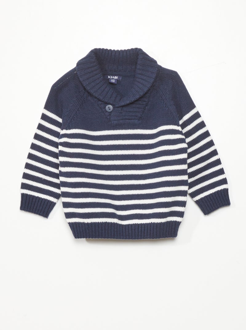 Jersey de rayas con cuello chal a rayas azul - Kiabi