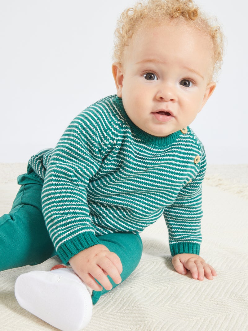 Jersey de rayas con cuello redondo VERDE - Kiabi