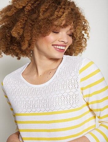 Jersey de rayas con punto calado y cuello redondo - Afibel