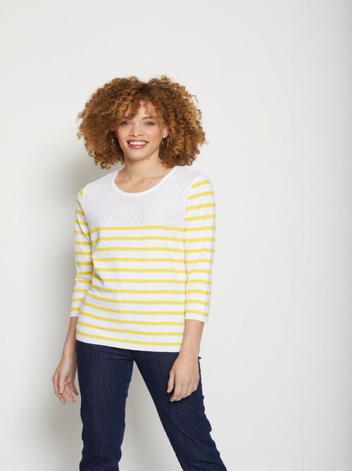 Jersey de rayas con punto calado y cuello redondo - Afibel - Kiabi
