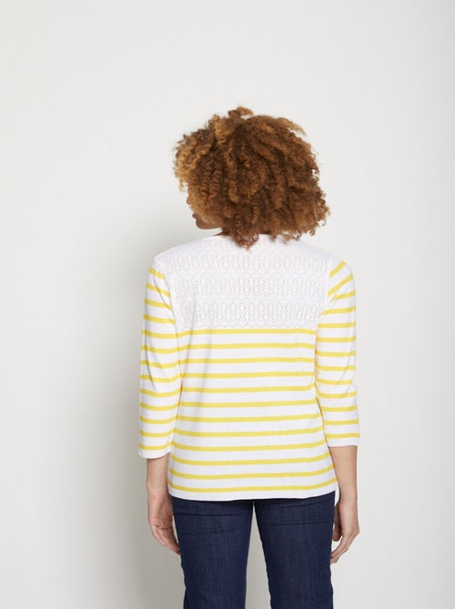 Jersey de rayas con punto calado y cuello redondo - Afibel - Kiabi