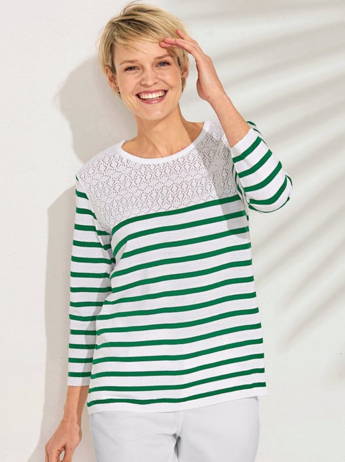 Jersey de rayas con punto calado y cuello redondo - Afibel - Kiabi