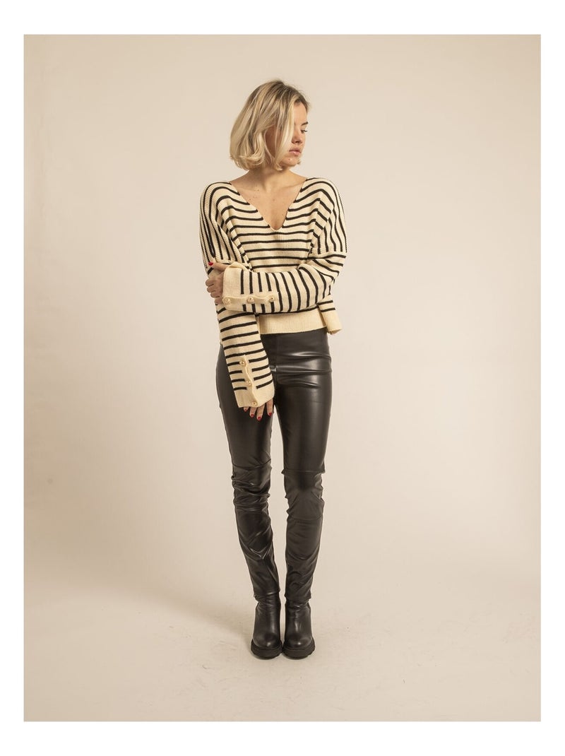 Jersey de rayas cuello en V KAPUCINE Crudo - Kiabi