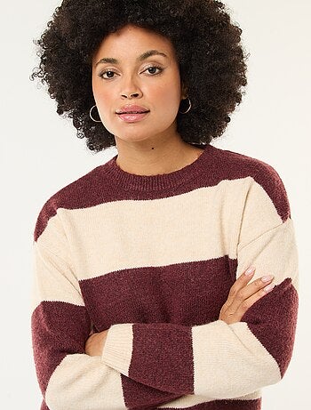 Jersey de rayas de cuello redondo en tejido suave