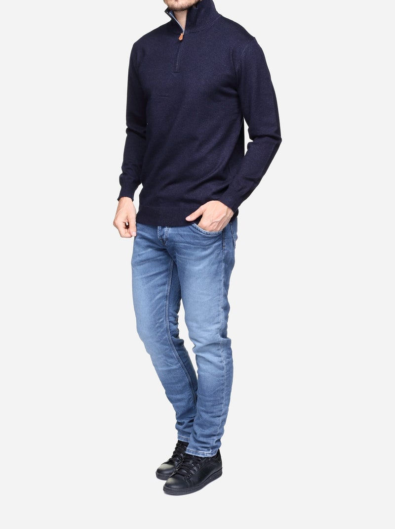 Jersey de vestir con cuello alto y cremallera - Yves Enzo Azul marino - Kiabi