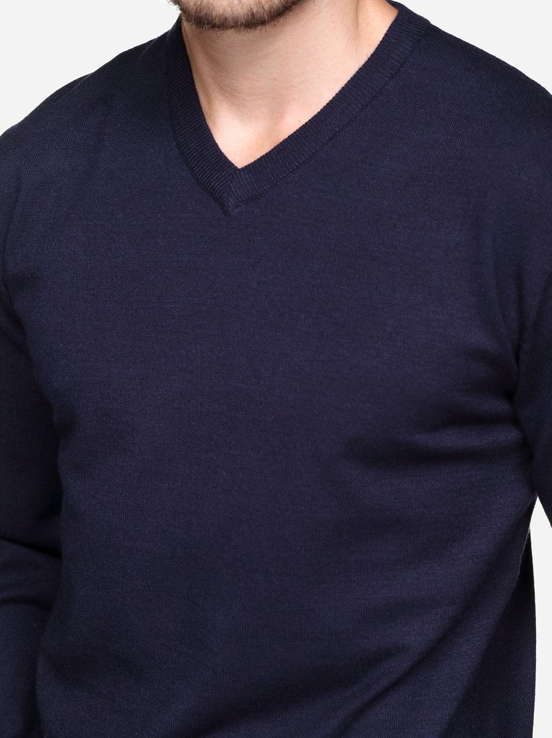 Jersey de vestir con cuello en V - Yves Enzo Azul oscuro - Kiabi