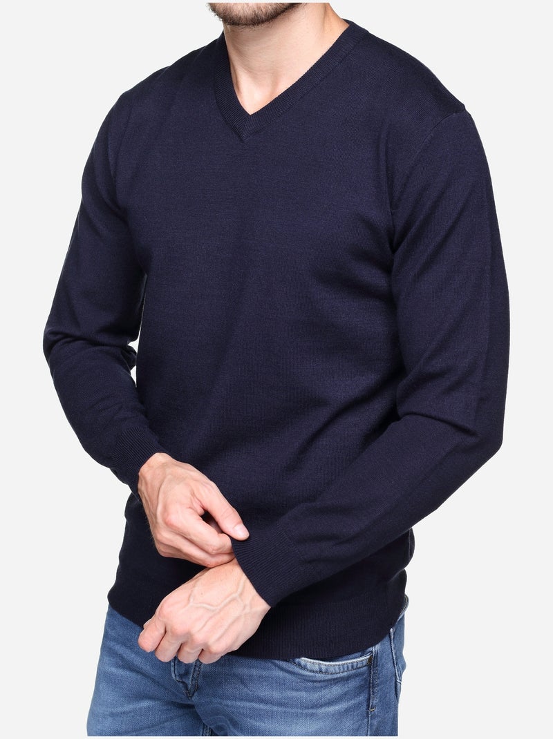 Jersey de vestir con cuello en V - Yves Enzo Azul oscuro - Kiabi