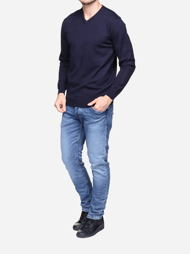 Jersey de vestir con cuello en V - Yves Enzo Azul oscuro - Kiabi