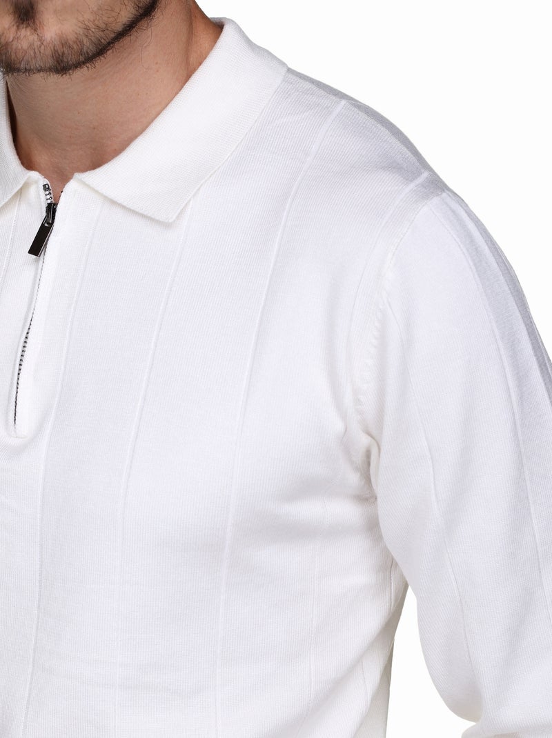 Jersey de vestir con cuello polo y cremallera - Frilivin Blanco - Kiabi