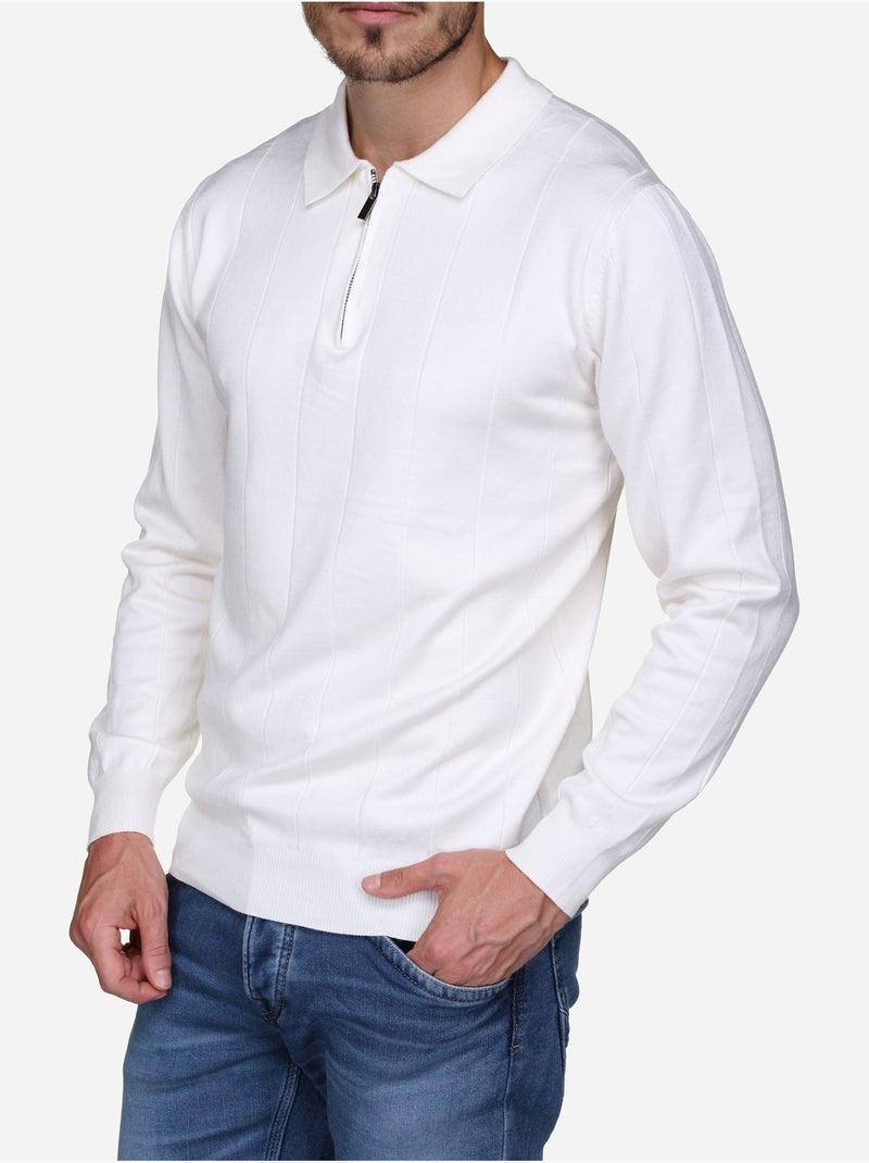 Jersey de vestir con cuello polo y cremallera - Frilivin Blanco - Kiabi