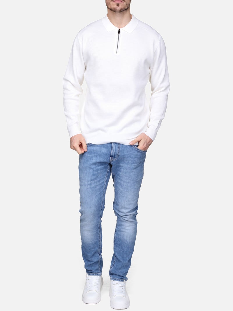 Jersey de vestir con cuello polo y cremallera - Frilivin Blanco - Kiabi