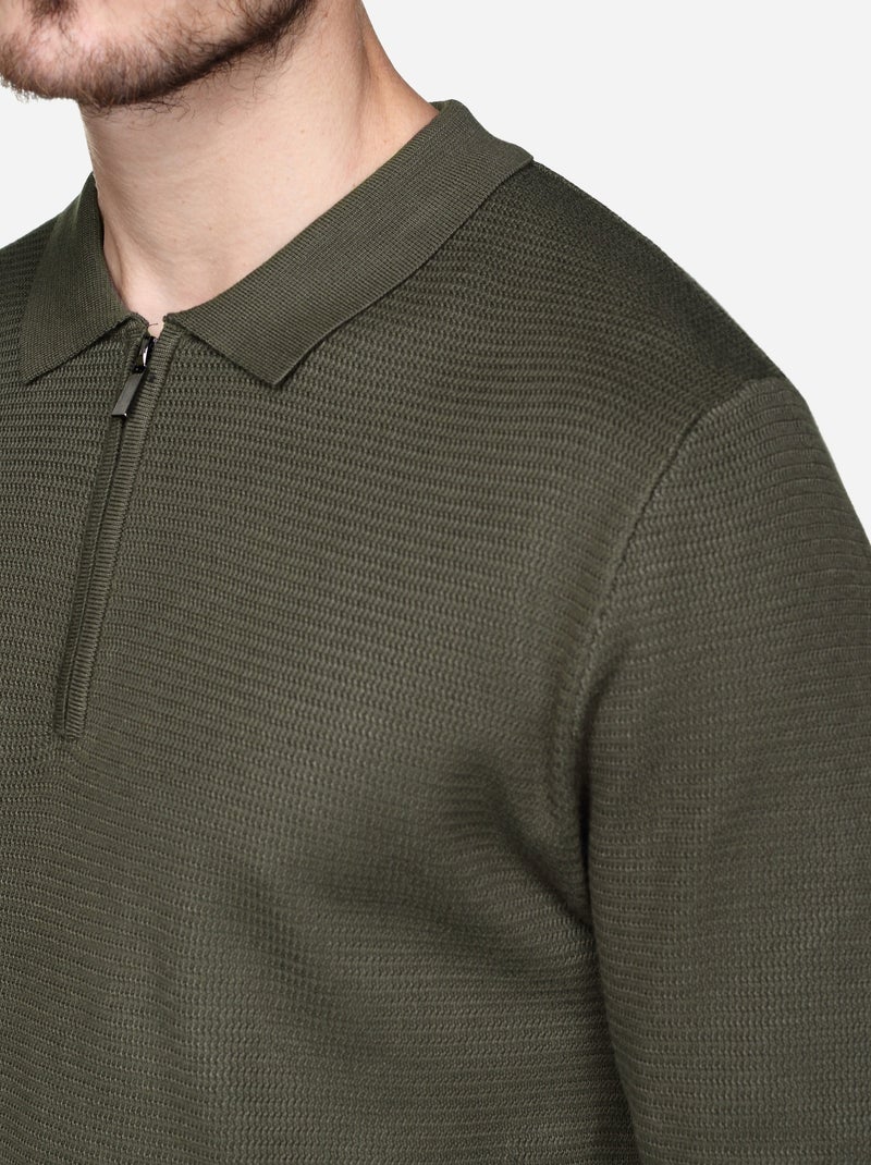 Jersey de vestir con cuello polo y cremallera - Frilivin Caqui - Kiabi