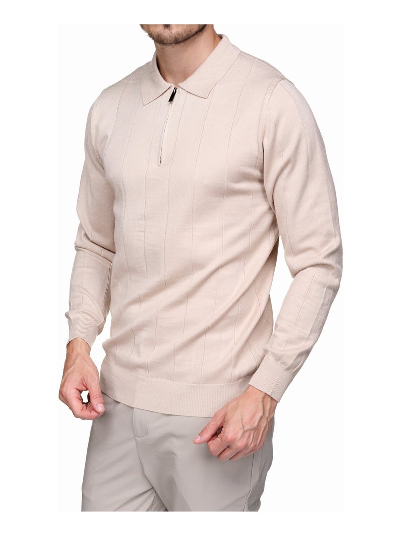 Jersey de vestir con cuello polo y cremallera - Frilivin Crema - Kiabi