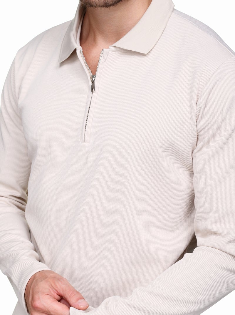 Jersey de vestir con cuello polo y cremallera - Frilivin Crema - Kiabi