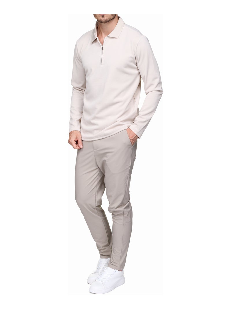Jersey de vestir con cuello polo y cremallera - Frilivin Crema - Kiabi