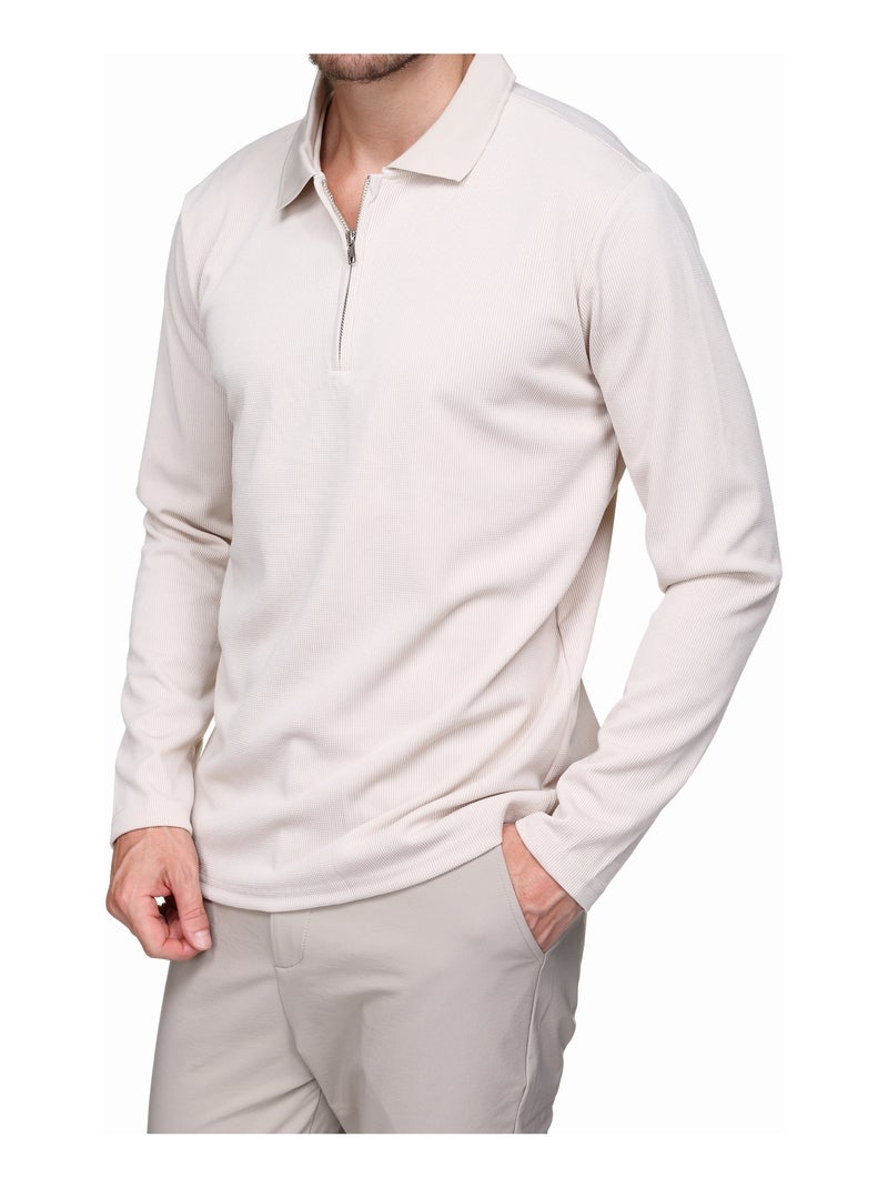 Jersey de vestir con cuello polo y cremallera - Frilivin Crema - Kiabi