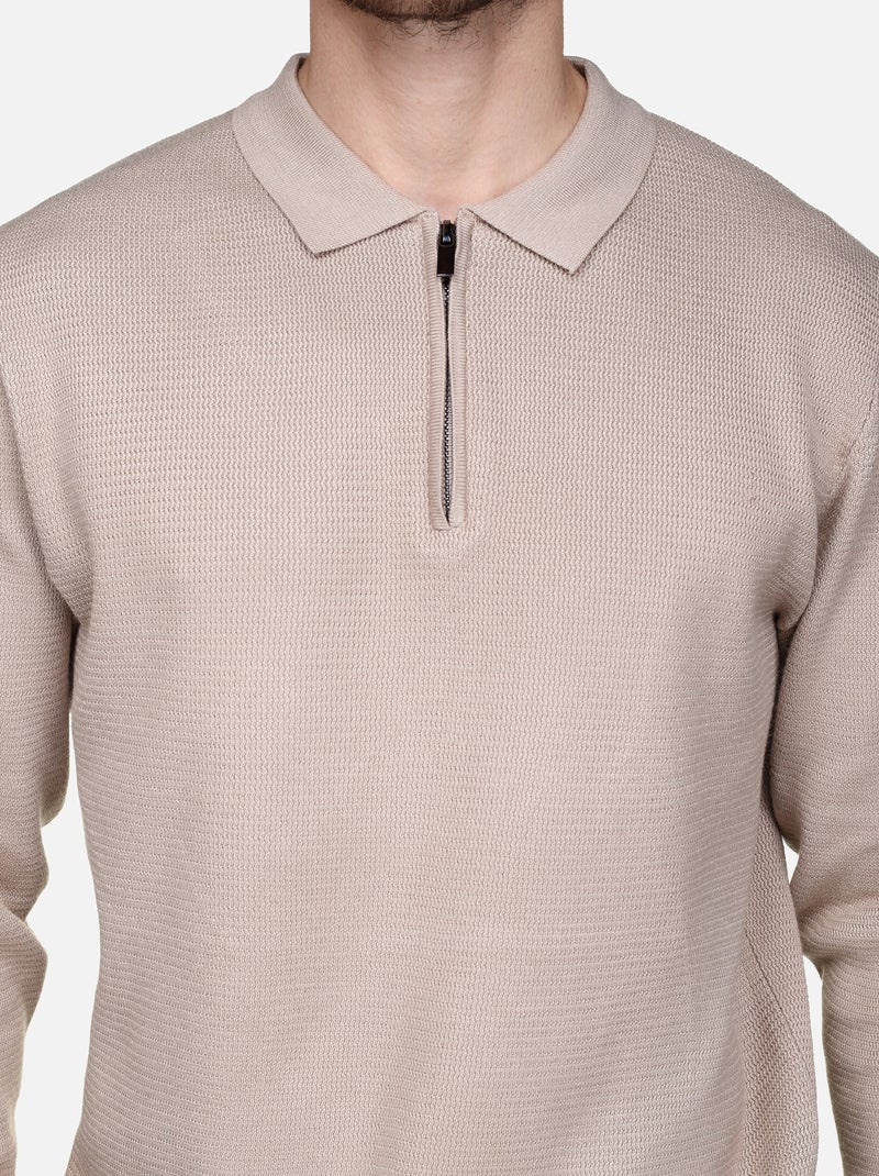 Jersey de vestir con cuello polo y cremallera - Frilivin Crema - Kiabi