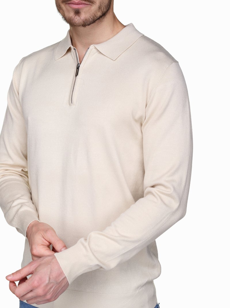 Jersey de vestir con cuello polo y cremallera - Frilivin Crema - Kiabi