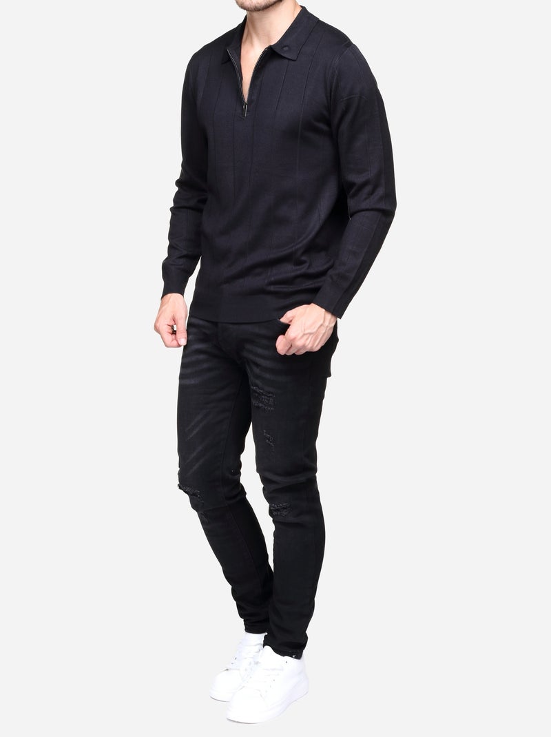 Jersey de vestir con cuello polo y cremallera - Frilivin Negro - Kiabi