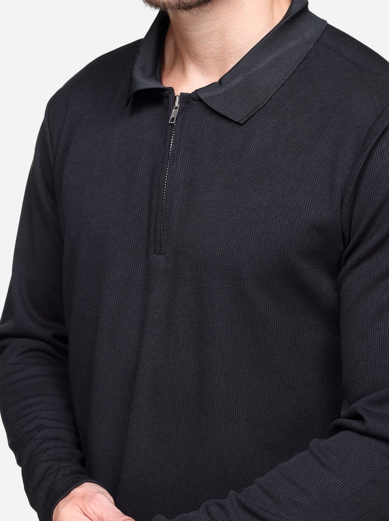 Jersey de vestir con cuello polo y cremallera - Frilivin Negro - Kiabi