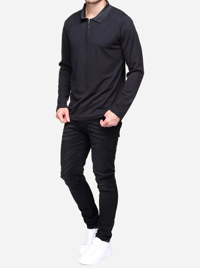 Jersey de vestir con cuello polo y cremallera - Frilivin Negro - Kiabi
