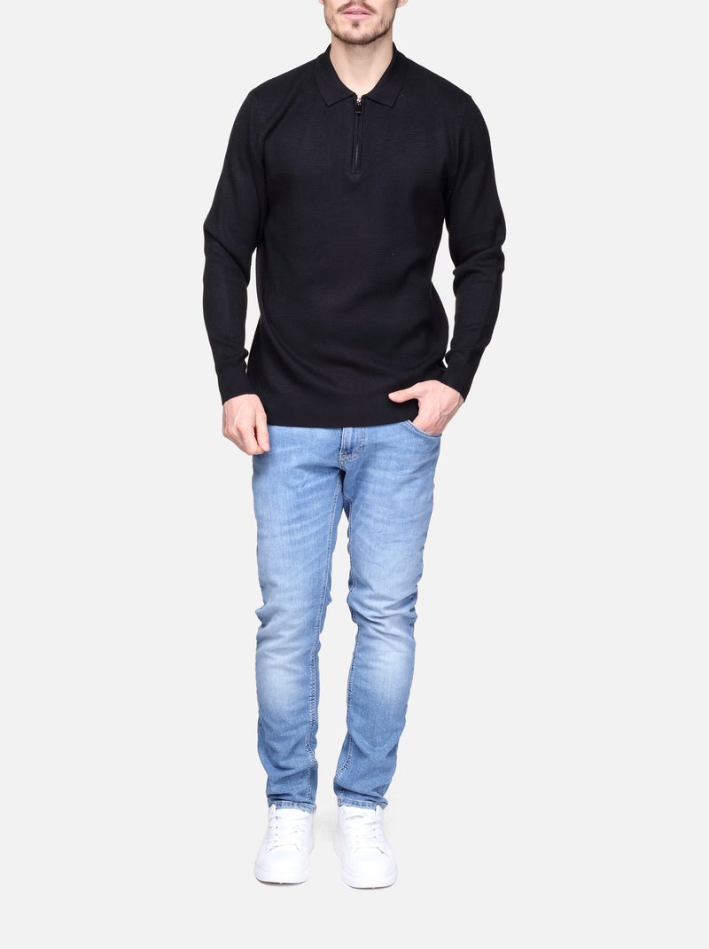 Jersey de vestir con cuello polo y cremallera - Frilivin Negro - Kiabi