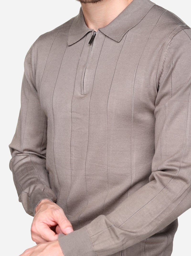 Jersey de vestir con cuello polo y cremallera - Frilivin Taupe - Kiabi