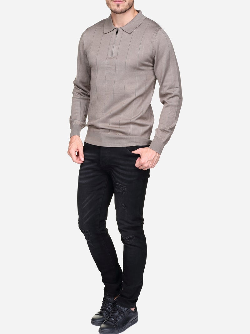 Jersey de vestir con cuello polo y cremallera - Frilivin Taupe - Kiabi