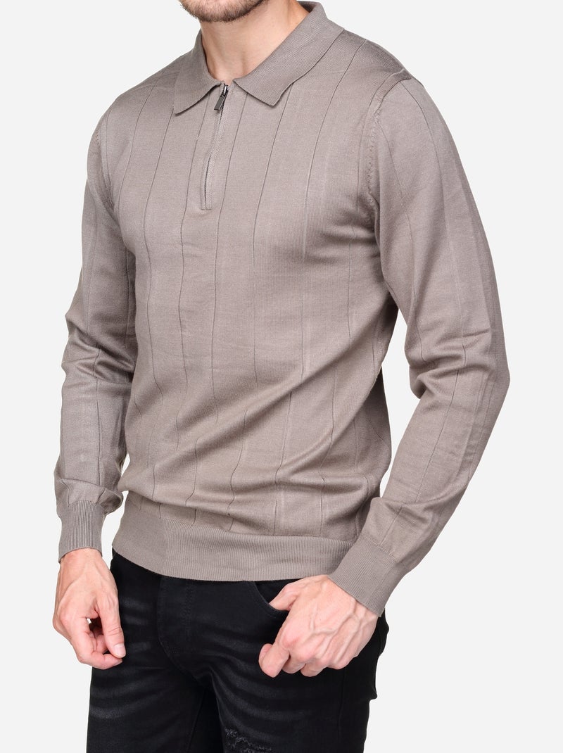Jersey de vestir con cuello polo y cremallera - Frilivin Taupe - Kiabi