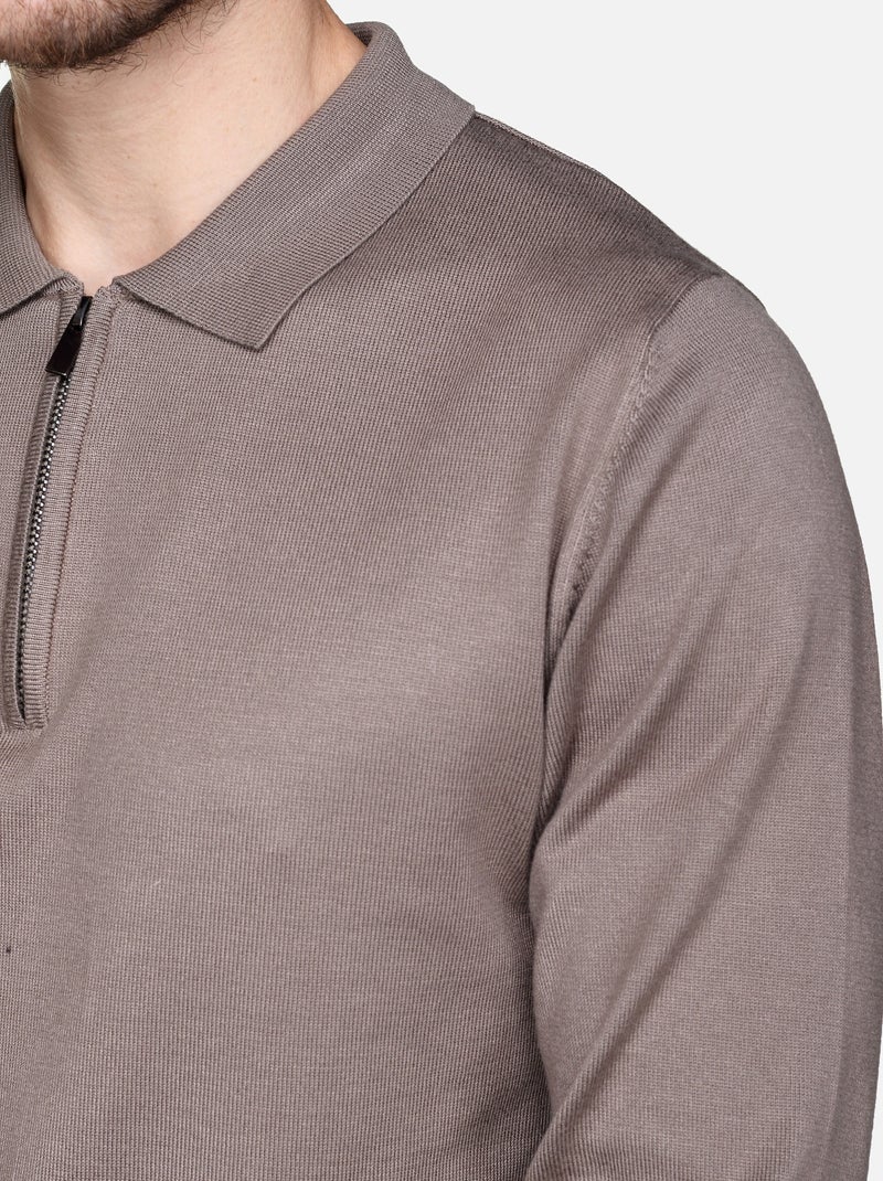Jersey de vestir con cuello polo y cremallera - Frilivin Taupe - Kiabi