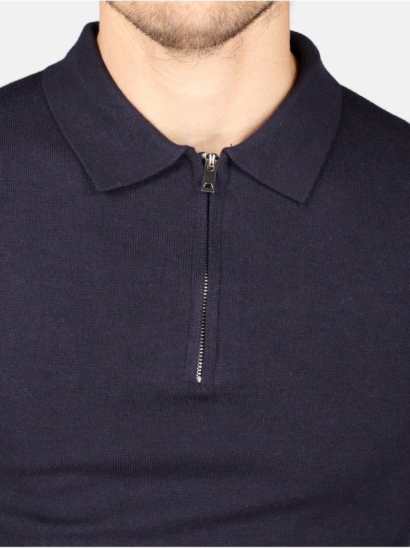 Jersey de vestir con cuello polo y cremallera - Kenzarro Azul - Kiabi
