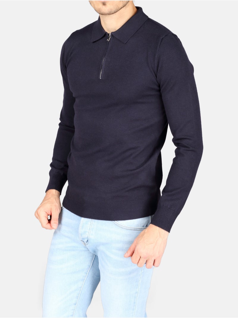 Jersey de vestir con cuello polo y cremallera - Kenzarro Azul - Kiabi