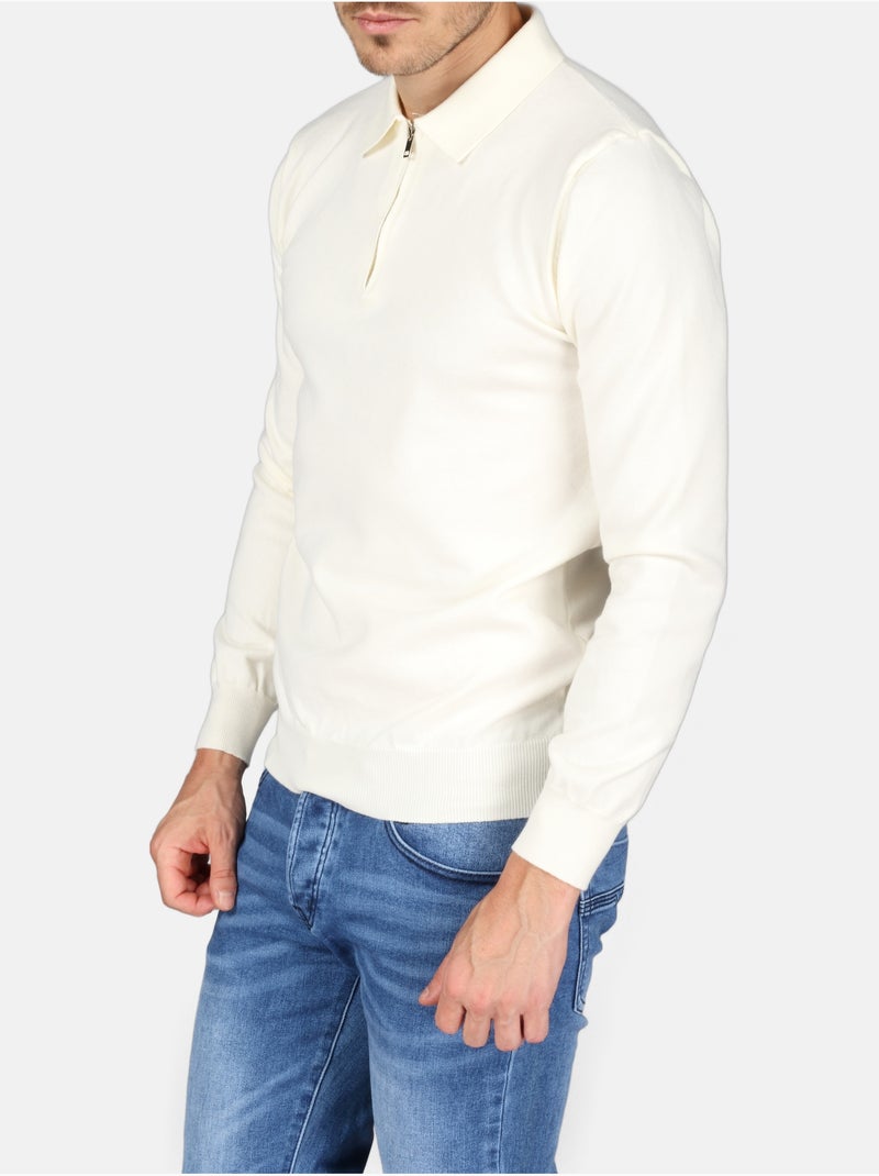 Jersey de vestir con cuello polo y cremallera - Kenzarro Blanco - Kiabi