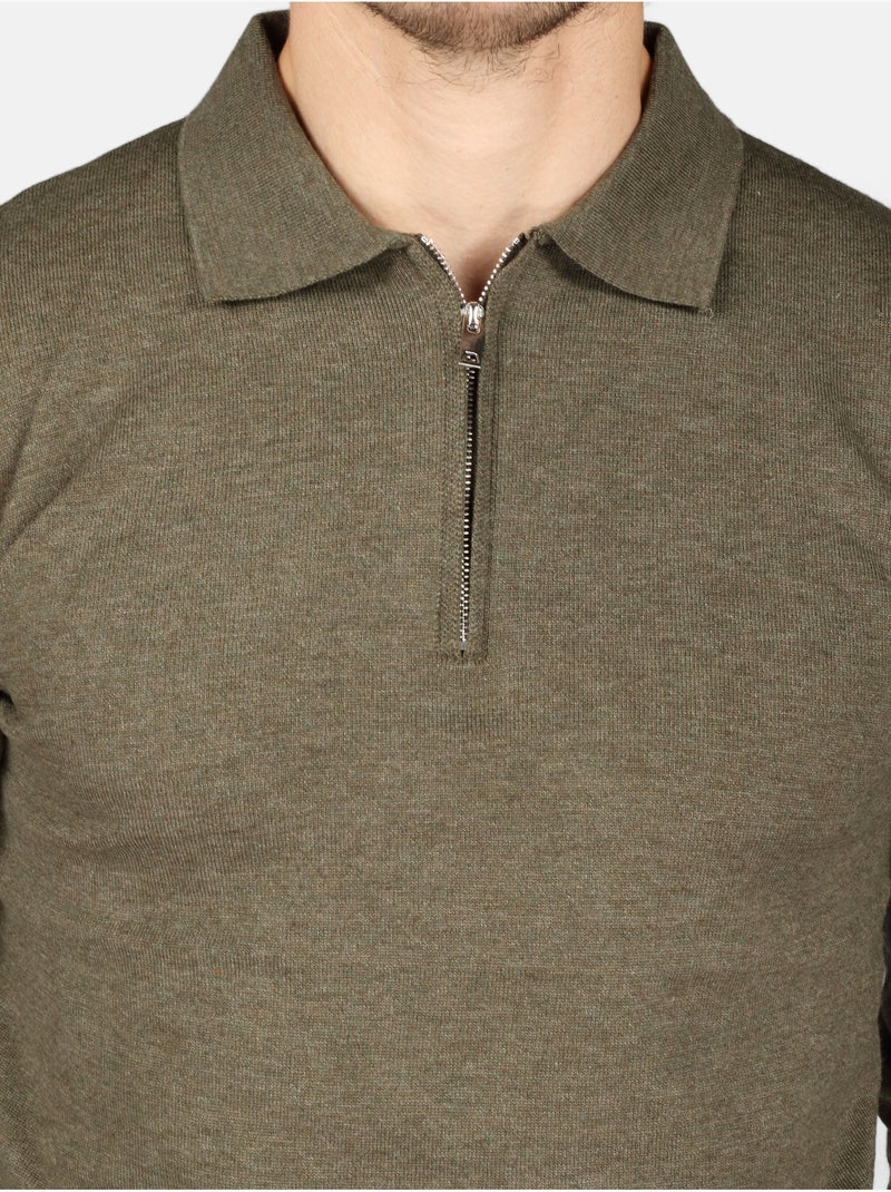 Jersey de vestir con cuello polo y cremallera - Kenzarro Caqui - Kiabi