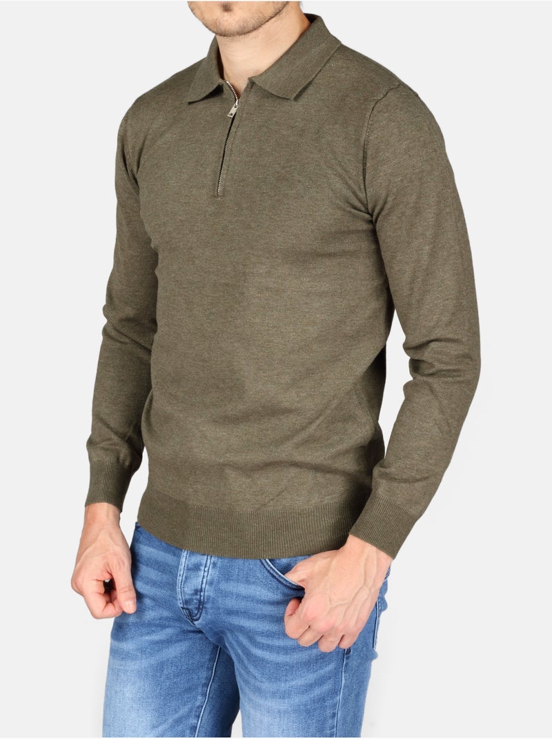 Jersey de vestir con cuello polo y cremallera - Kenzarro Caqui - Kiabi