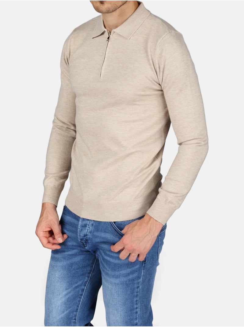 Jersey de vestir con cuello polo y cremallera - Kenzarro Crema - Kiabi