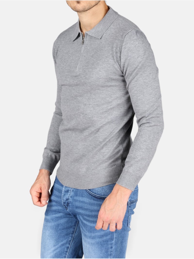 Jersey de vestir con cuello polo y cremallera - Kenzarro Gris claro - Kiabi