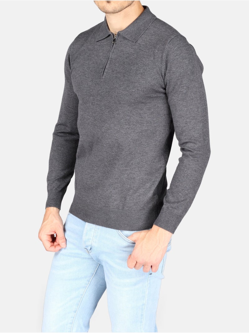 Jersey de vestir con cuello polo y cremallera - Kenzarro Gris oscuro - Kiabi