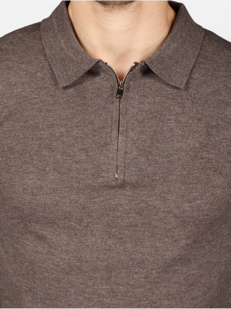 Jersey de vestir con cuello polo y cremallera - Kenzarro Marrón - Kiabi