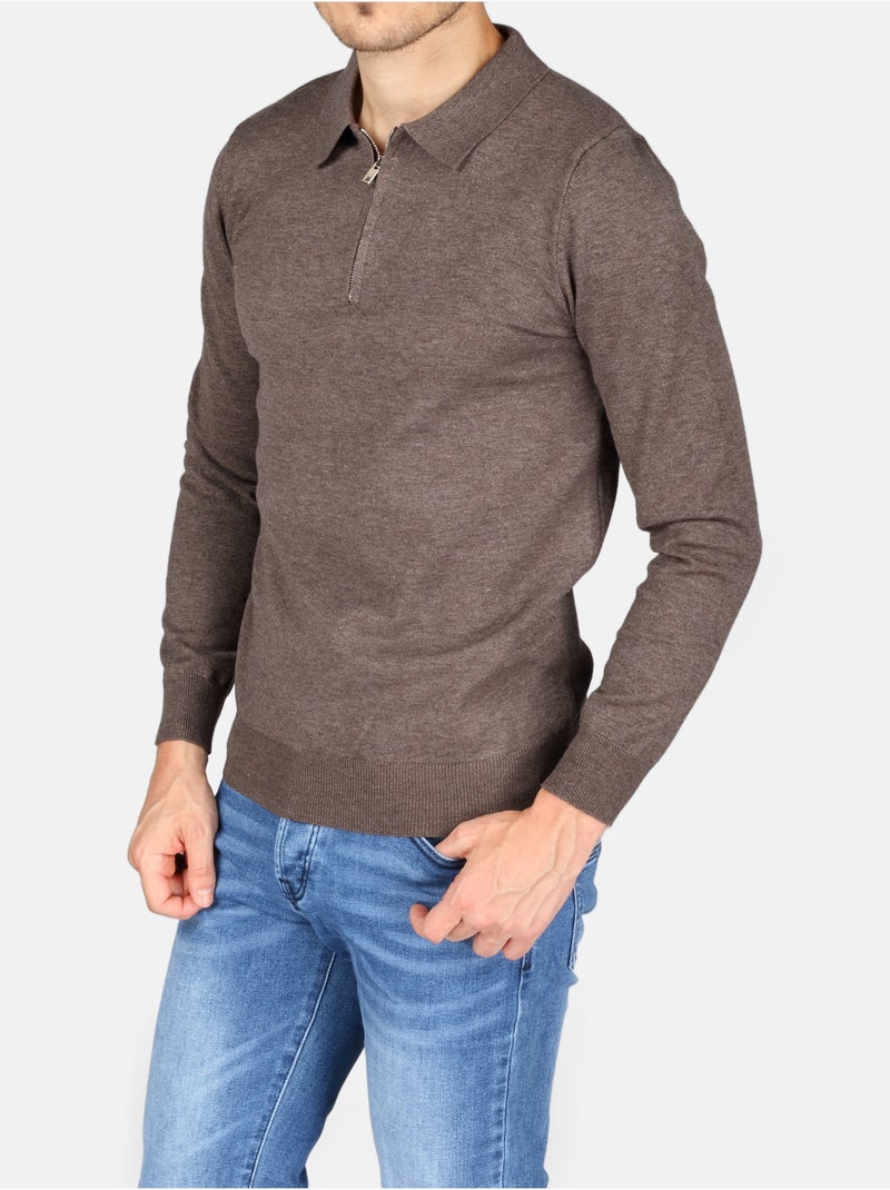Jersey de vestir con cuello polo y cremallera - Kenzarro Marrón - Kiabi