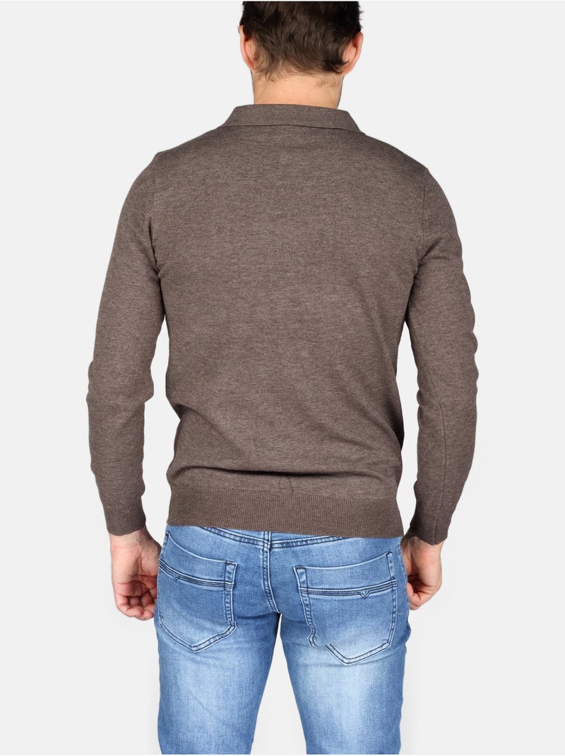 Jersey de vestir con cuello polo y cremallera - Kenzarro Marrón - Kiabi