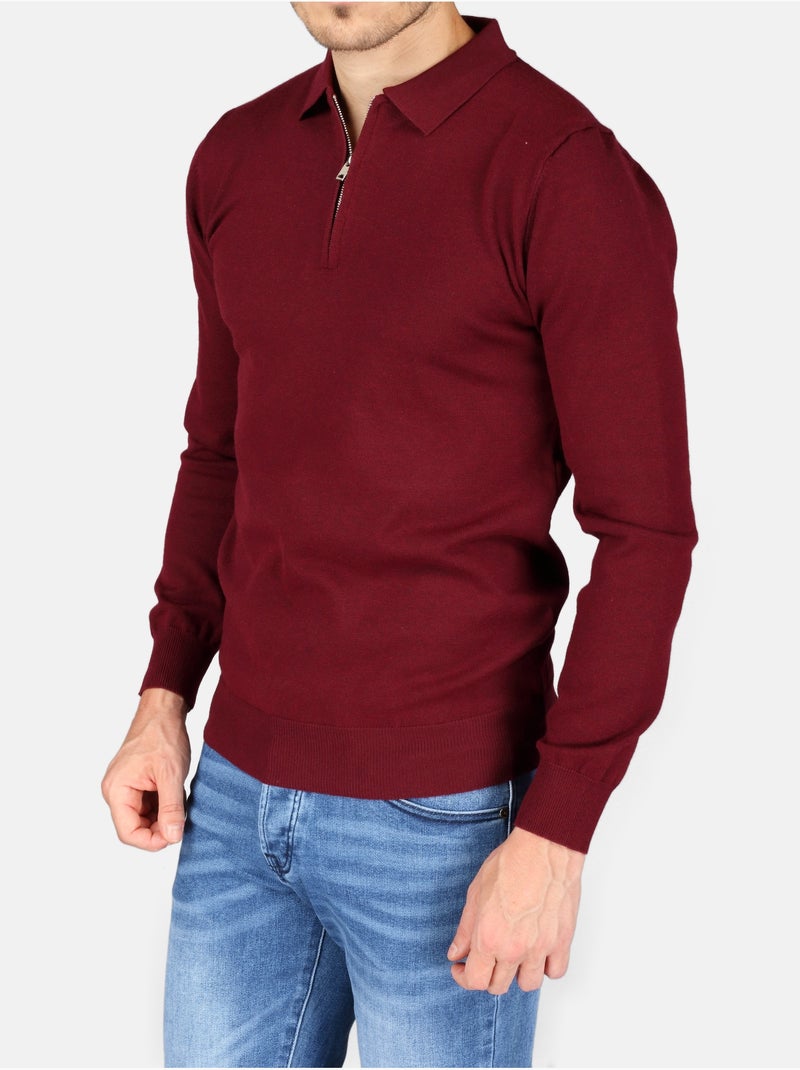 Jersey de vestir con cuello polo y cremallera - Kenzarro Rojo - Kiabi