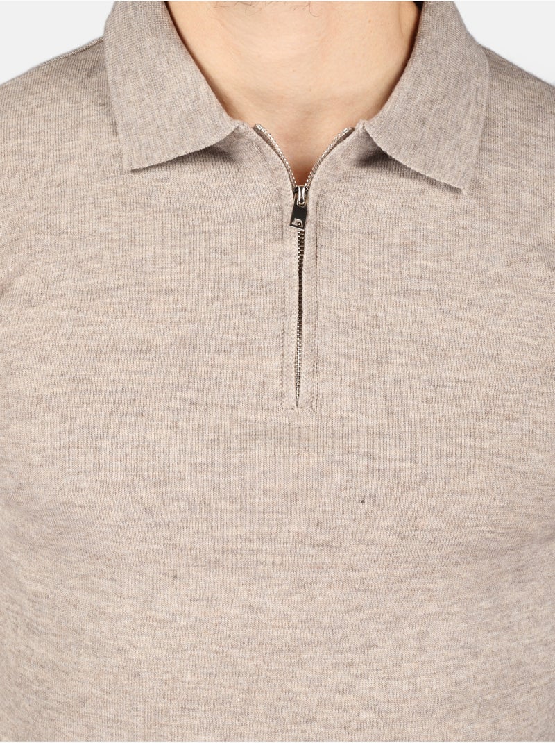 Jersey de vestir con cuello polo y cremallera - Kenzarro Taupe - Kiabi