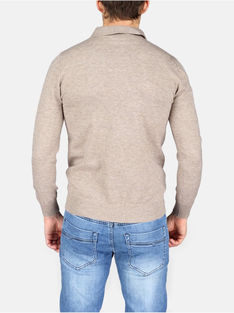 Jersey de vestir con cuello polo y cremallera - Kenzarro Taupe - Kiabi