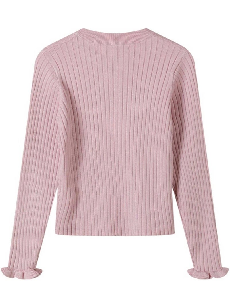 Jersey diseño lisos de acanalado de manga larga niñas - minoti Rosa - Kiabi
